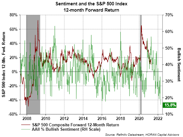 AAII bullish sentiment and S&P 500 Index 12-month forward return