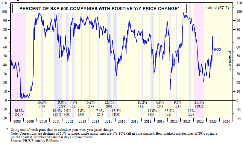 percent of S&P 500 companies with positive year over year price change