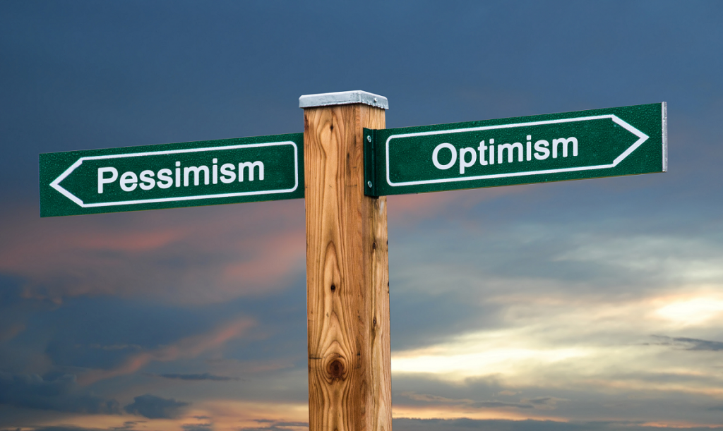 Optimism pessimism sign post